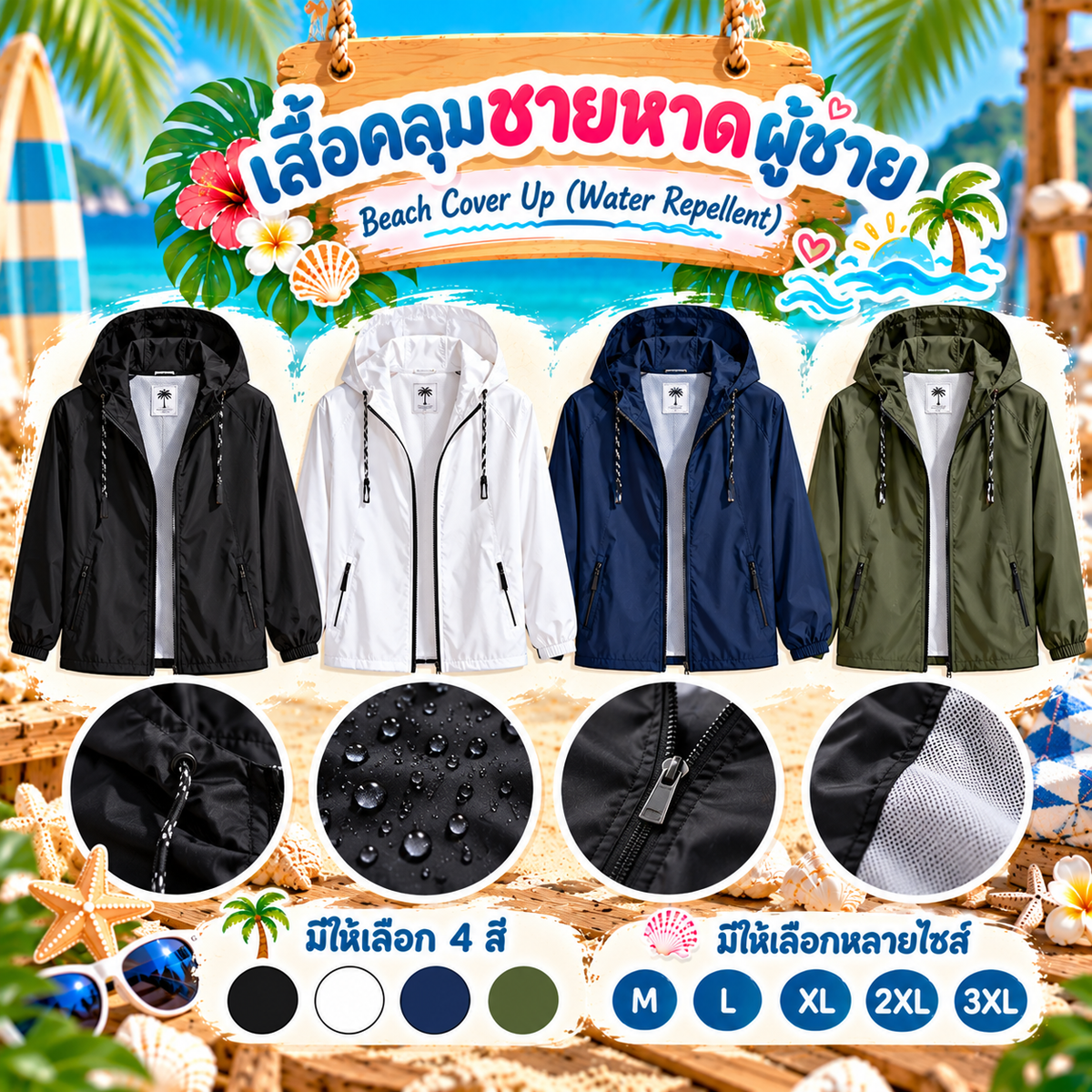 เสื้อคลุมชายหาดผู้ชายกั้นน้ำ