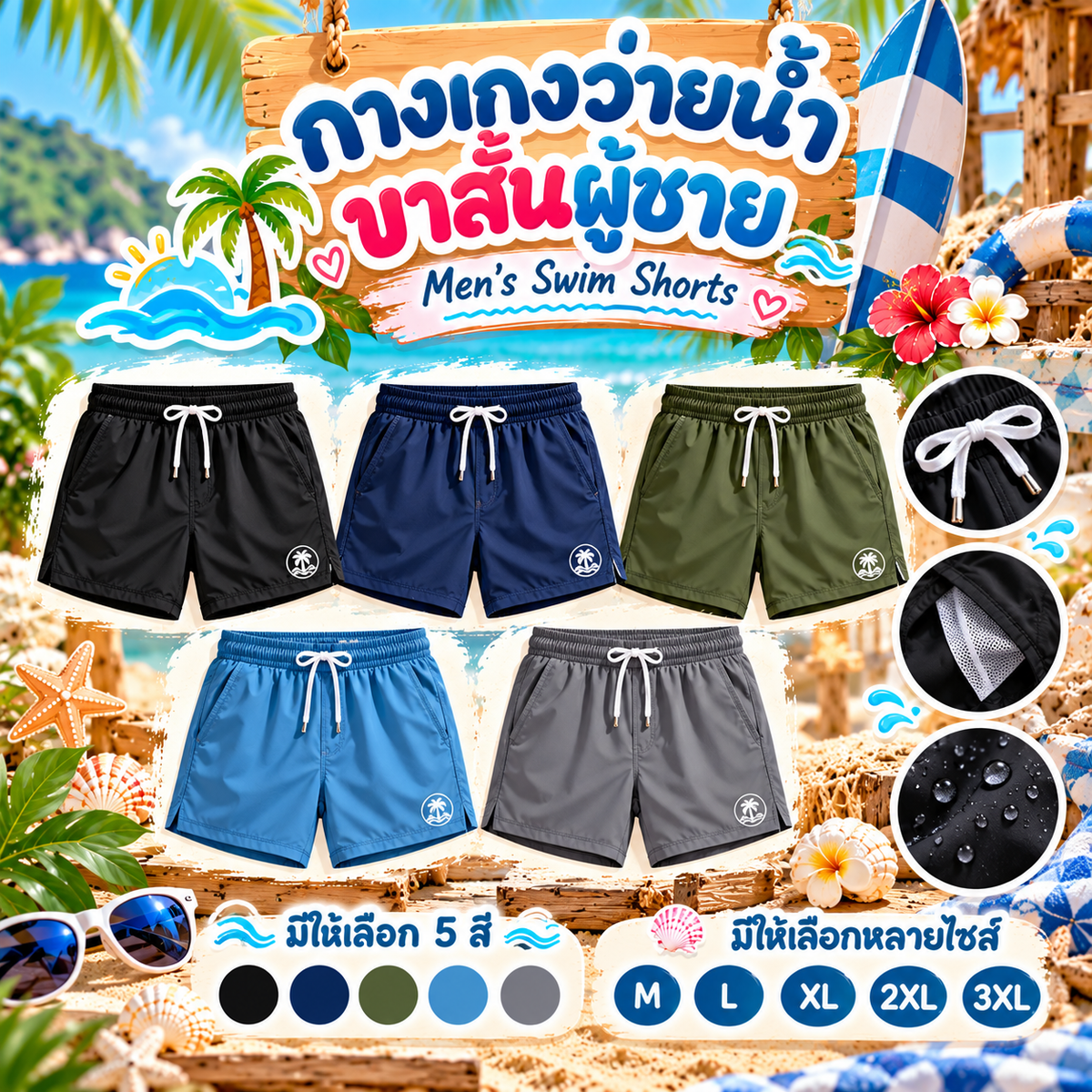 กางเกงว่ายน้ำขาสั้นผู้ชาย