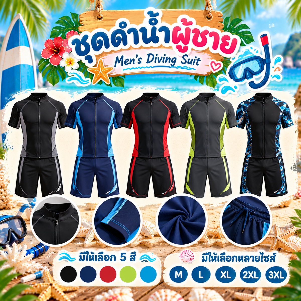 ชุดดำน้ำผู้ชายแขนสั้นขาสั้น